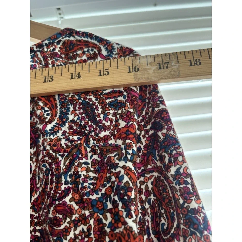 Michael Kors Womens L Peasant Blouse Red Paisley 3/4 Bell Sleeves